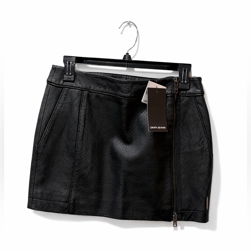 NWT DKNY Black Genuine Leather Skirt